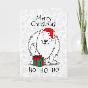Christmas Santa American Eskimo Dog HO HO HO Cute Card