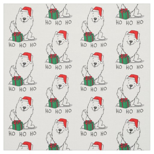 Christmas Santa American Eskimo Dog HO HO HO Cute Fabric