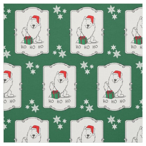 Christmas Santa American Eskimo Dog HO HO HO Cute Fabric