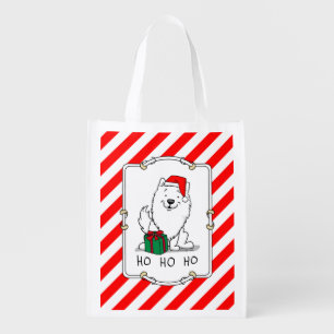 Christmas Santa American Eskimo Dog HO HO HO Cute Grocery Bag