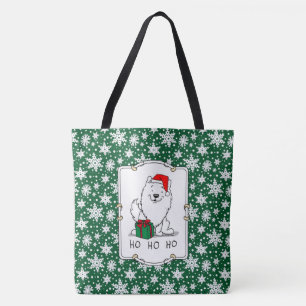 Christmas Santa American Eskimo Dog HO HO HO Cute Tote Bag