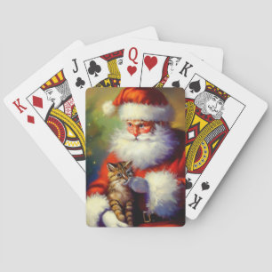 Christmas Santa and a Cat (1) Poker Cards