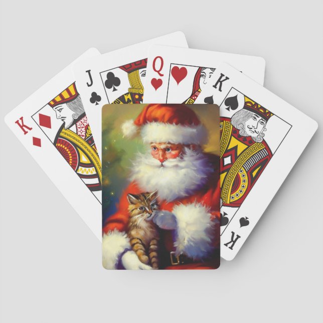 Christmas Santa and a Cat (1) Poker Cards (Back)
