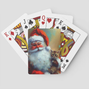 Christmas Santa and a Cat (4) Poker Cards