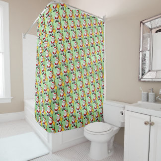 Christmas Santa and Deer on green metal effect Shower Curtain