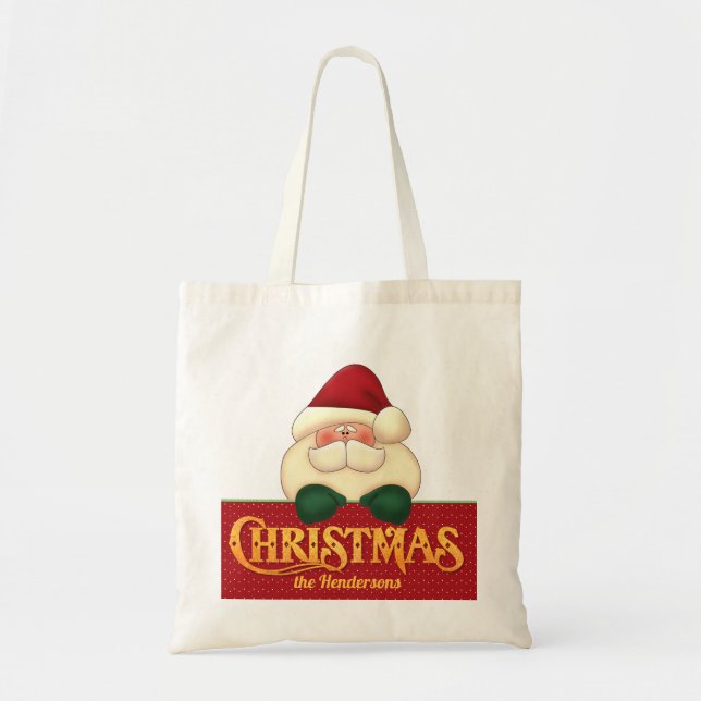 Christmas Santa and Golden Word Art Tote Bag (Front)