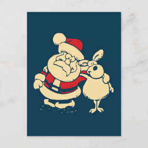 Christmas Santa and his Reindeer Buddy Holiday Postcard