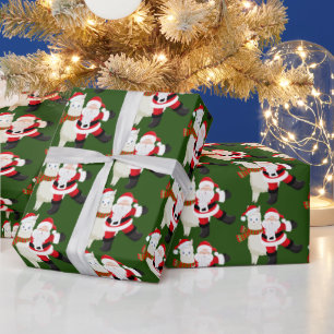Christmas Santa and llama tiled party wrap Wrapping Paper