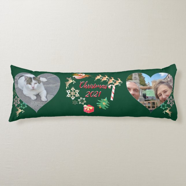 Christmas Santa and Reindeer 2 Photos   Body Pillow (Front)