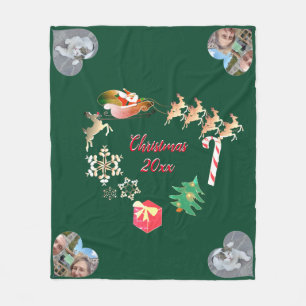 Christmas Santa and Reindeer 2 Photos Fleece Blanket