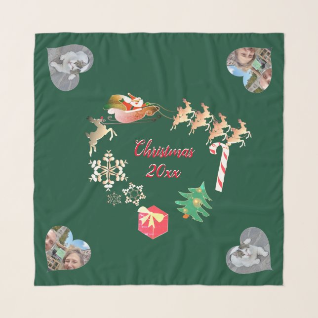 Christmas Santa and Reindeer 2 Photos  Scarf (Front)