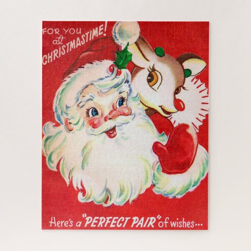 Christmas Santa and reindeer retro vintage puzzle