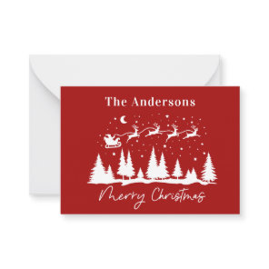 Christmas santa and reindeer sleigh  note card