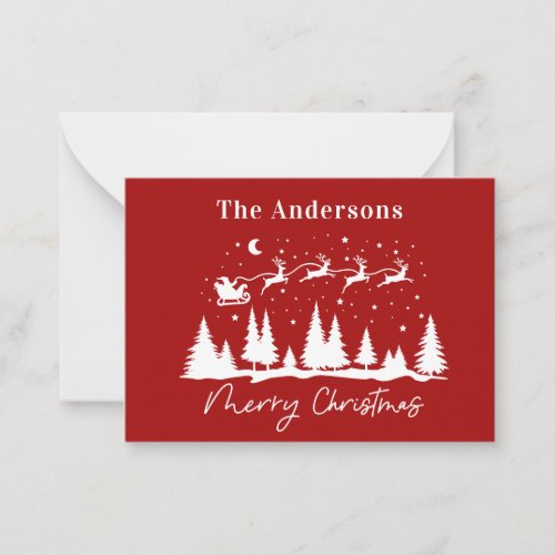 Christmas santa and reindeer sleigh  note card