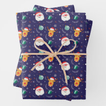 Christmas Santa And Reindeers Blue Gift