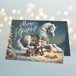 Christmas Santa and White Horse Magical Holiday Card<br><div class="desc">Vintage style Christmas Santa with his big beautiful,  majestic white horse fantasy art holiday card.  Personalize this with your own message and family name to send out to friends and family for the holidays.</div>