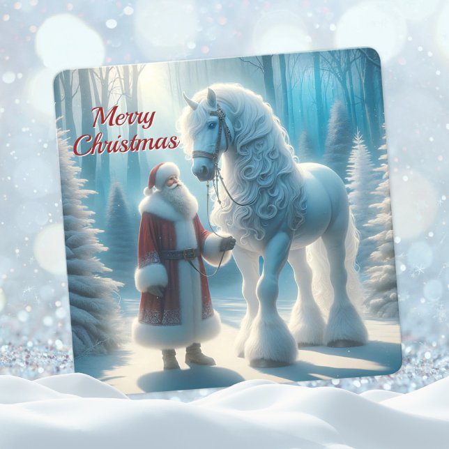 Christmas Santa and White Horse Magical Holiday Card (Creator Uploaded)