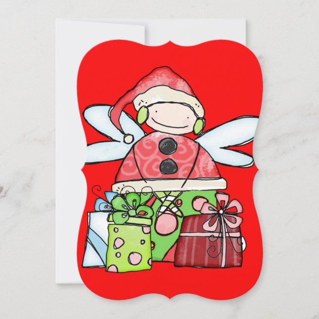 Christmas Santa Angel Flat Greeting Card (Front)