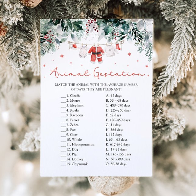 Christmas Santa Animal Gestation Baby Shower Game Invitation (Watercolor Christmas Santa Animal Gestation Baby Shower Game)