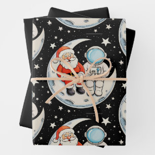 Christmas Santa Astronaut Moon Space Xmas Holiday Wrapping Paper Sheets