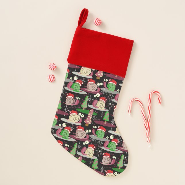 Christmas Santa Atomic Snails - MidCentury Modern Stocking (Front)