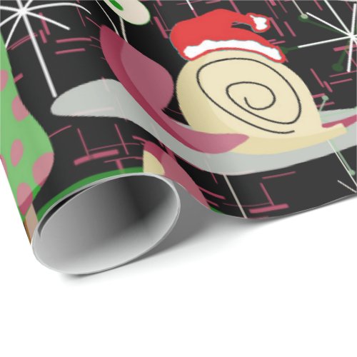 Christmas Santa Atomic Snails _ MidCentury Modern Wrapping Paper