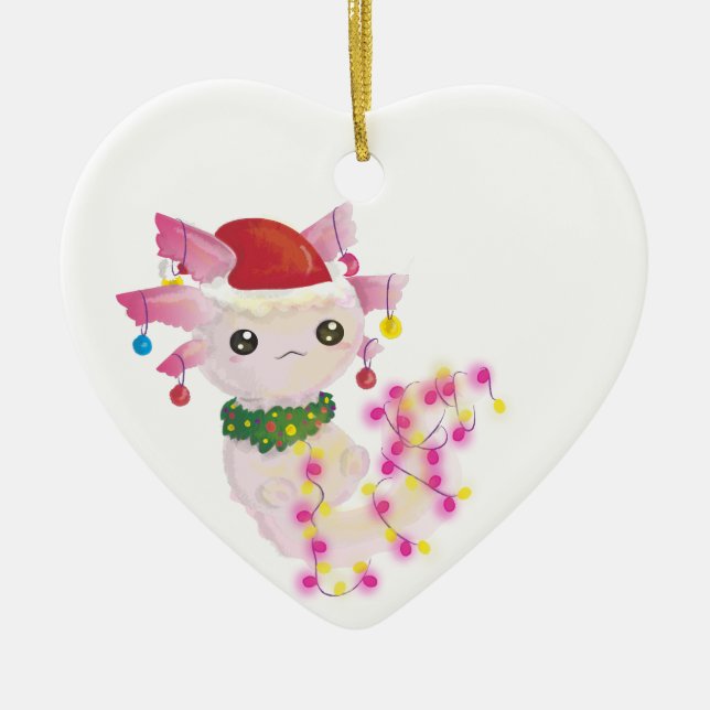christmas santa axolotl ceramic ornament (Front)