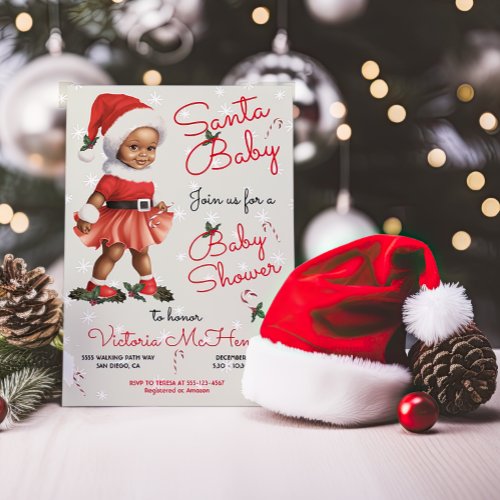 Christmas Santa Baby Baby Shower African American Invitation