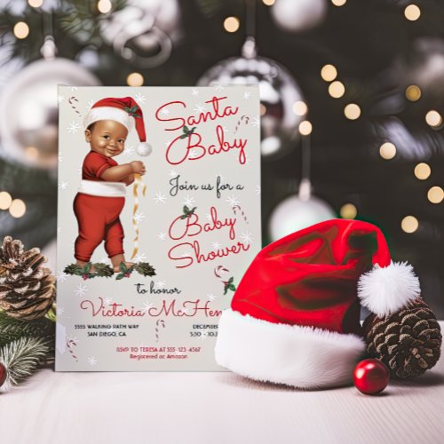 Christmas Santa Baby Baby Shower African American Invitation