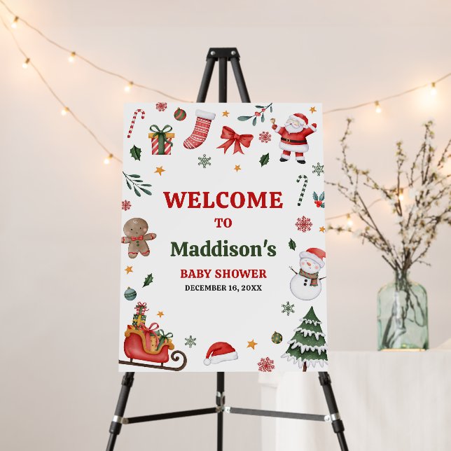 Christmas Santa Baby Baby Shower Welcome Sign (In Situ (Stand))