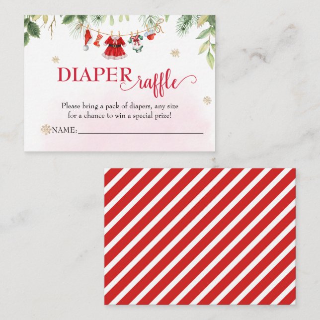 Christmas Santa Baby Clothes Diaper Raffle Ticket Enclosure Card (Front/Back)
