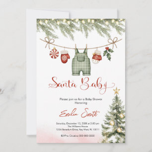 christmas santa baby clothesline baby shower invitation