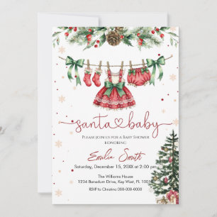 christmas santa baby clothesline Girl baby shower Invitation