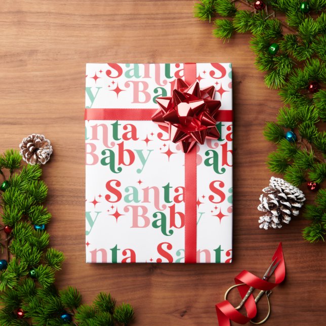 Christmas Santa Baby colorful retro font Wrapping Paper (Holiday Gift)