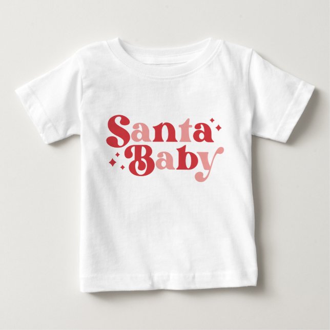 Christmas Santa Baby Cute Modern Typography Script Baby T-Shirt (Front)