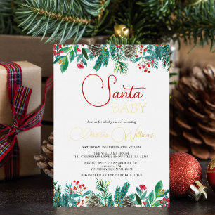 Christmas Santa Baby Gender-Neutral Baby Shower Foil Invitation