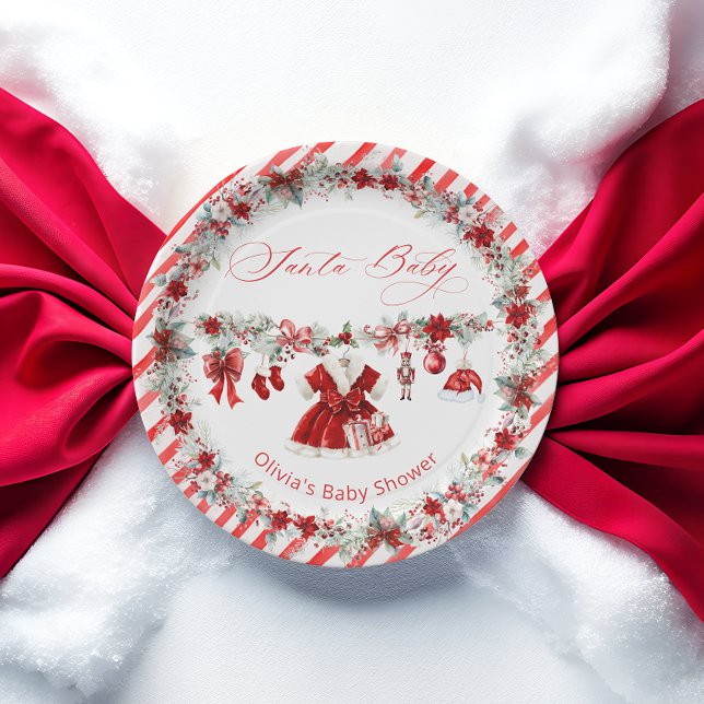 Christmas Santa Baby Girl Baby Shower  Paper Plates (Creator Uploaded)