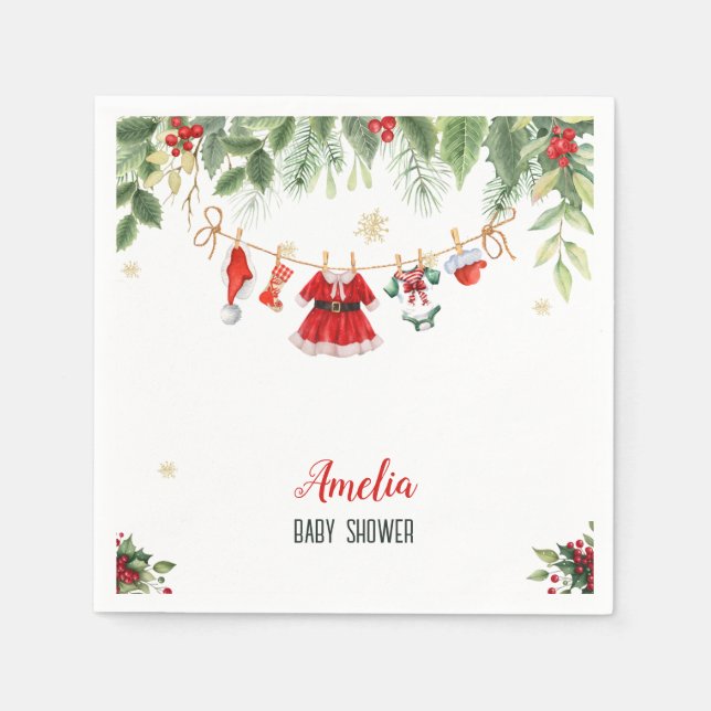 Christmas Santa Baby Girl Clothes Baby Shower Napkins (Front)