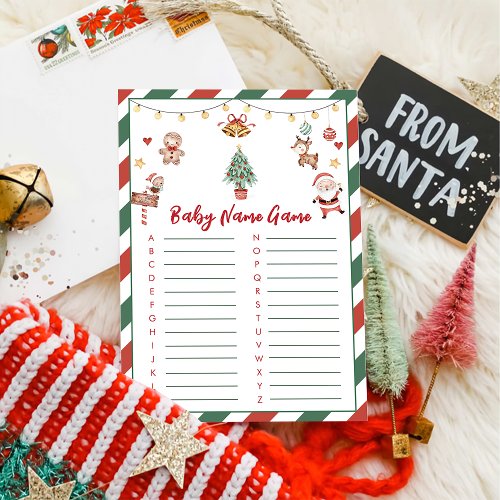 Christmas Santa Baby Name Baby Shower Game Card