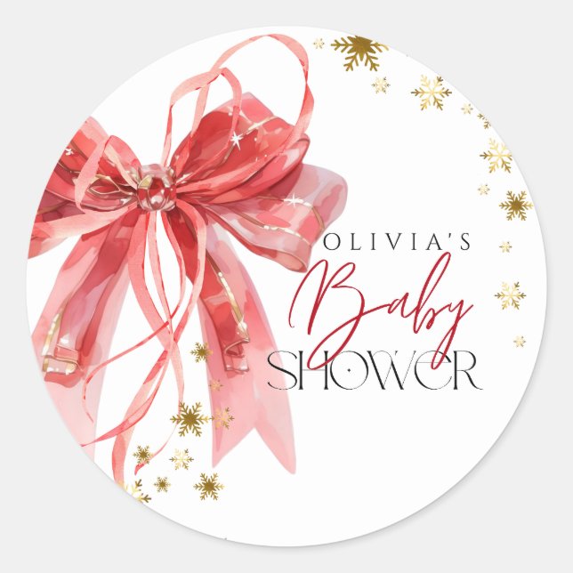 Christmas Santa Baby Red and Gold Baby Shower Classic Round Sticker (Front)