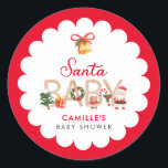 Christmas Santa Baby Shower Classic Round Sticker<br><div class="desc">Discover an adorable way to spread holiday cheer with our Christmas Santa Baby Shower Round Stickers! Perfect for baby shower invites or sealing festive envelopes, these charming stickers add a magical touch to your celebrations. Go beyond the ordinary, let every detail resonate with the spirit of the season! Matching items...</div>