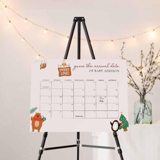 Christmas Santa Baby Shower Due Date Calendar Foam Board (In Situ (Stand))