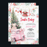 Christmas Santa Baby Shower Girl Red Pink Cute Invitation<br><div class="desc">Cute baby shower invitation in style. 
Theme: Santa Baby.
Occasion: Girl baby shower party.
Style: Cute,  Elegant.
Colors: Pink,  white,  red.
Graphics: Watercolor hanging baby clothes,  Santa Claus Hat,  mitten,  Christmas sock,  rocking horse,  Christmas Tree,  Vintage Car,  Bear,  snowflakes.</div>