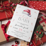 Christmas Santa Baby Shower Invitation<br><div class="desc">Introducing the Minimalist Christmas Santa Baby Shower Invitation, a delightful blend of simplicity and festive cheer. At its heart lies the iconic Santa hat, an emblem of Christmas cheer that adds a playful touch to the invitation's overall minimalistic aesthetic. Its vibrant crimson hue stands out against the white backdrop, symbolizing...</div>