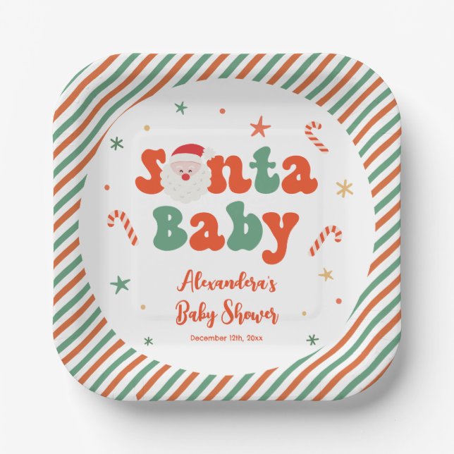 Christmas Santa Baby Shower Paper Plates (Front)