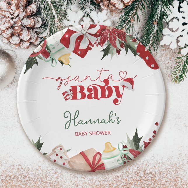 Christmas Santa Baby Shower Paper Plates (Creator Uploaded)