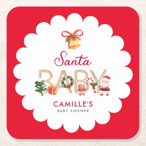 Christmas Santa Baby Shower Square Paper Coaster