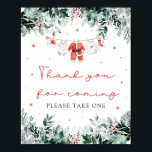 Christmas Santa Baby Shower Thank You For Coming  Poster<br><div class="desc">The Red Santa Gender Neutral Santa Baby Clothes Christmas Santa Baby Shower Thank You For Coming Sign is the perfect way to end your holiday-themed baby shower with festive gratitude! Featuring a bright red background with delicate snowflakes, eucalyptus greenery, and adorable Santa-inspired baby clothes, this sign warmly thanks guests for...</div>