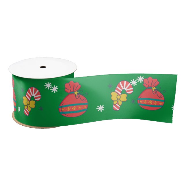 Christmas Santa Bag and Candy Cane Satin Ribbon (Spool)