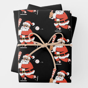 Christmas Santa Baseball Bat Candy Cane Slugger Wrapping Paper Sheets
